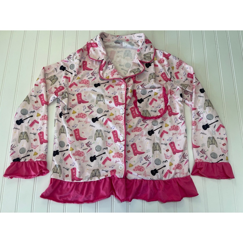 Abby & Evie Taylor Swift Eras Pajama Top‎ Pink Ruffle Sleep Shirt Womens Small